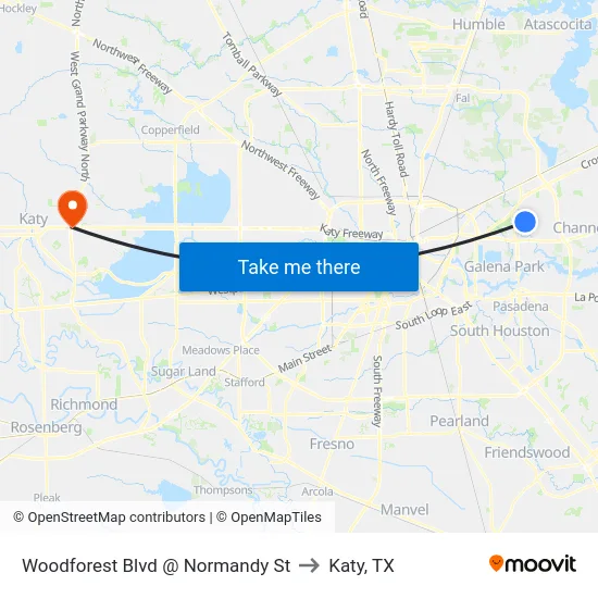 Woodforest Blvd @ Normandy St to Katy, TX map
