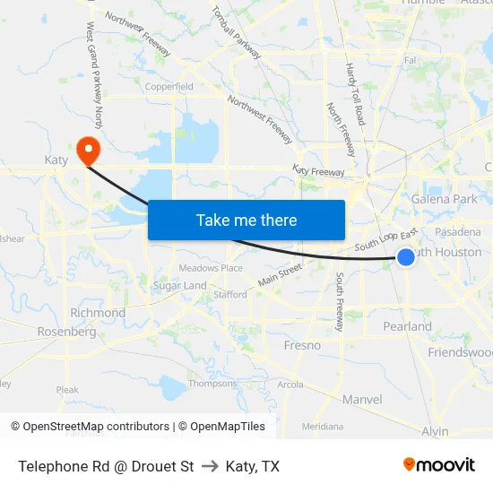 Telephone Rd @ Drouet St to Katy, TX map