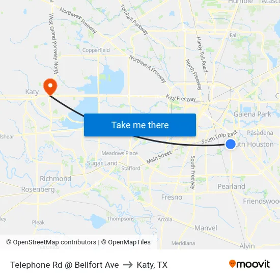 Telephone Rd @ Bellfort Ave to Katy, TX map