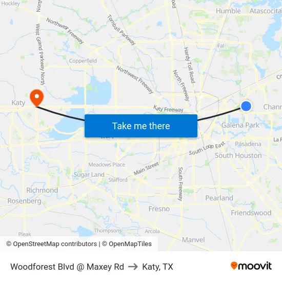 Woodforest Blvd @ Maxey Rd to Katy, TX map