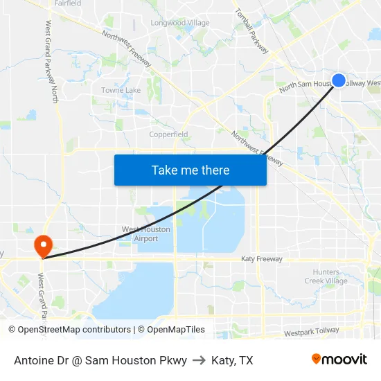 Antoine Dr @ Sam Houston Pkwy to Katy, TX map