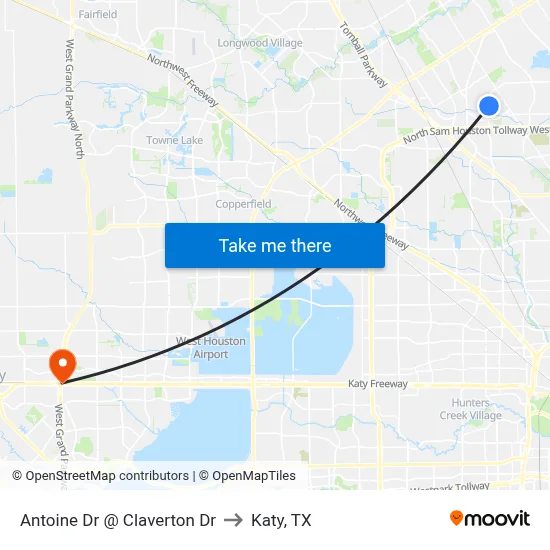 Antoine Dr @ Claverton Dr to Katy, TX map