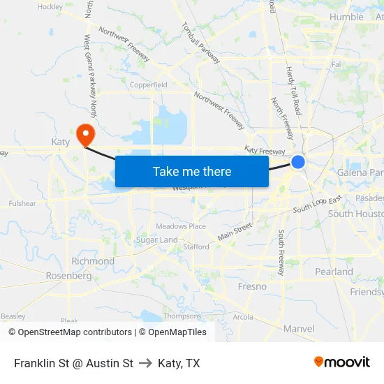 Franklin St @ Austin St to Katy, TX map