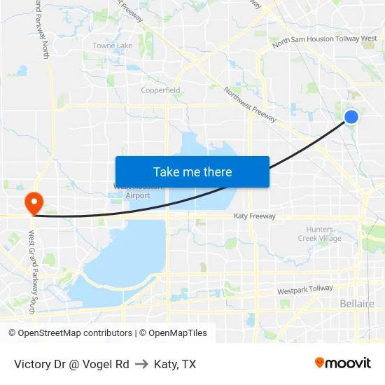 Victory Dr @ Vogel Rd to Katy, TX map