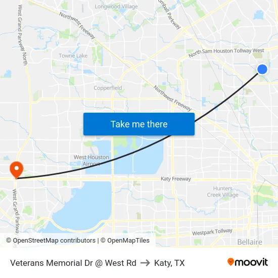 Veterans Memorial Dr @ West Rd to Katy, TX map