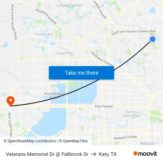 Veterans Memorial Dr @ Fallbrook Dr to Katy, TX map