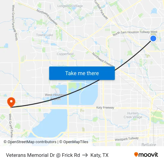 Veterans Memorial Dr @ Frick Rd to Katy, TX map
