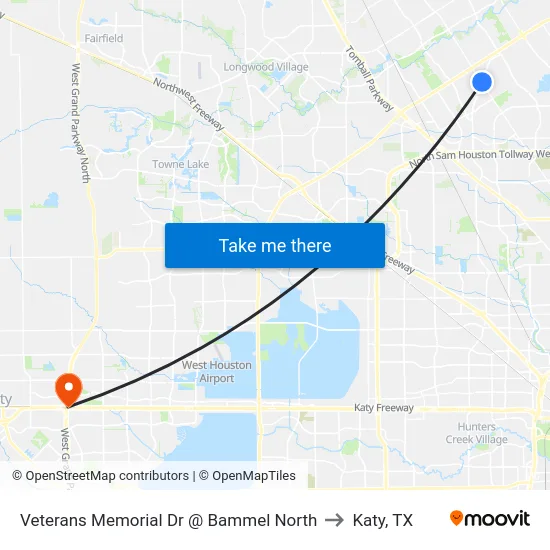 Veterans Memorial Dr @ Bammel North to Katy, TX map