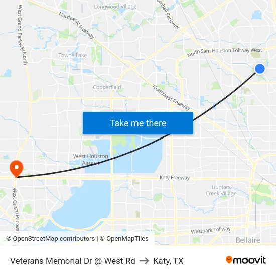 Veterans Memorial Dr @ West Rd to Katy, TX map
