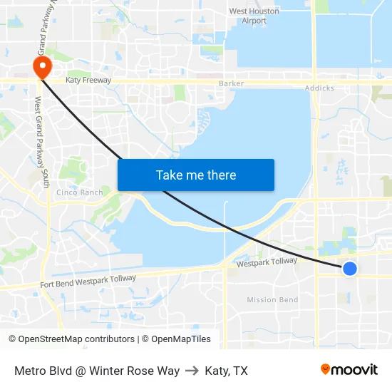 Metro Blvd @ Winter Rose Way to Katy, TX map