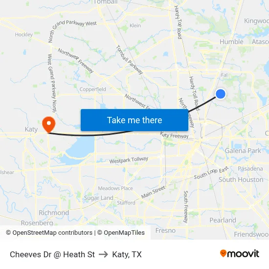 Cheeves Dr @ Heath St to Katy, TX map