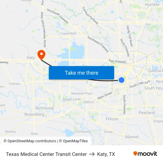 Texas Medical Center Transit Center to Katy, TX map