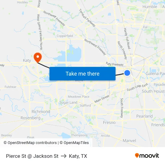 Pierce St @ Jackson St to Katy, TX map