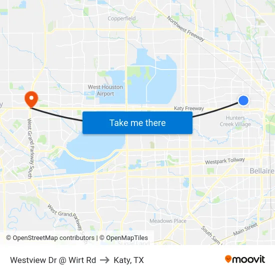 Westview Dr @ Wirt Rd to Katy, TX map