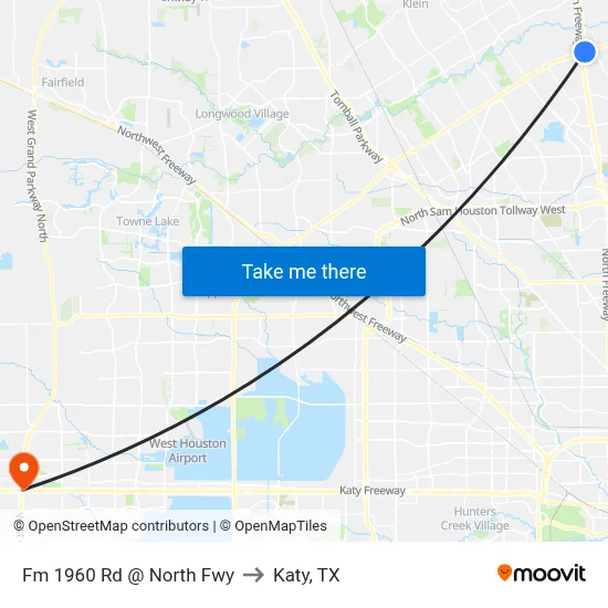 Fm 1960 Rd @ North Fwy to Katy, TX map