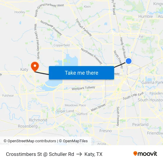 Crosstimbers St @ Schuller Rd to Katy, TX map
