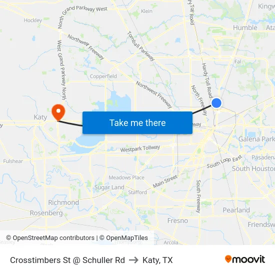 Crosstimbers St @ Schuller Rd to Katy, TX map