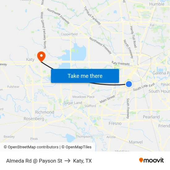 Almeda Rd @ Payson St to Katy, TX map