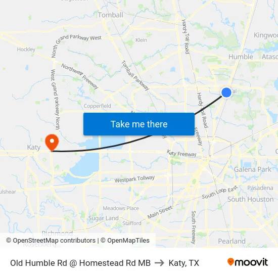 Old Humble Rd @ Homestead Rd MB to Katy, TX map
