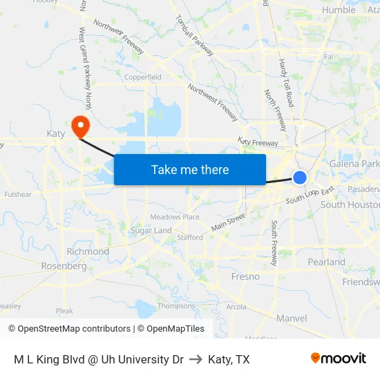 M L King Blvd @ Uh University Dr to Katy, TX map