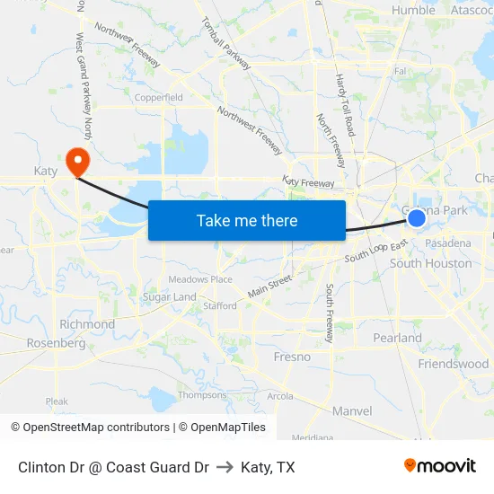 Clinton Dr @ Coast Guard Dr to Katy, TX map