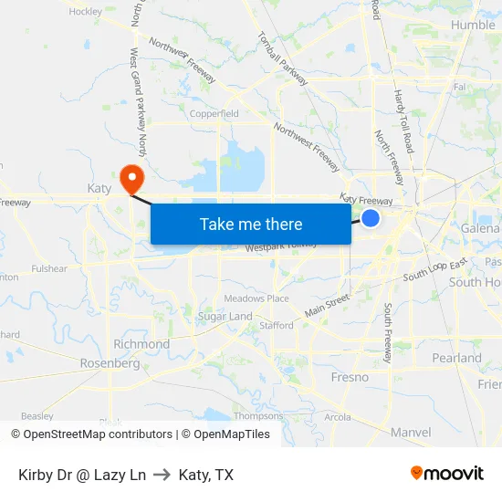 Kirby Dr @ Lazy Ln to Katy, TX map