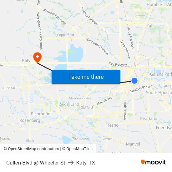 Cullen Blvd @ Wheeler St to Katy, TX map
