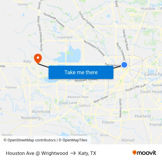 Houston Ave @ Wrightwood to Katy, TX map