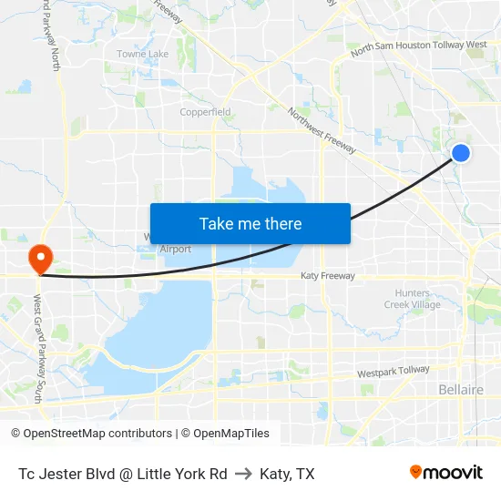 Tc Jester Blvd @ Little York Rd to Katy, TX map