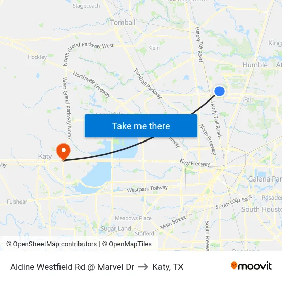 Aldine Westfield Rd @ Marvel Dr to Katy, TX map