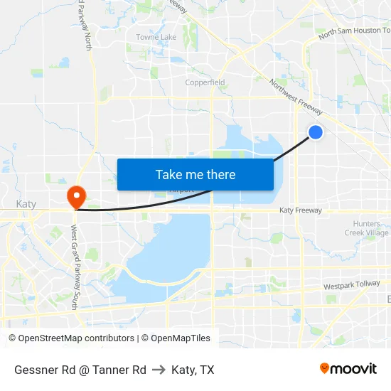 Gessner Rd @ Tanner Rd to Katy, TX map