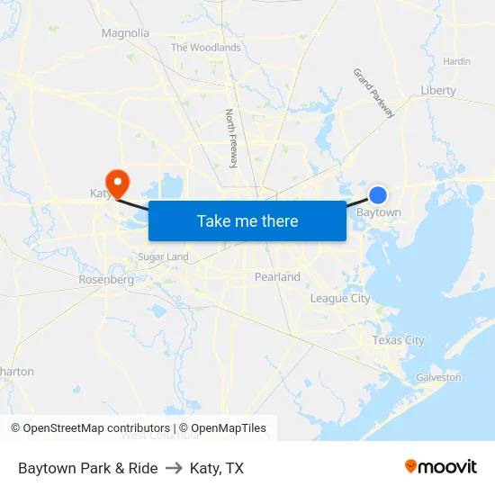 Baytown Park & Ride to Katy, TX map