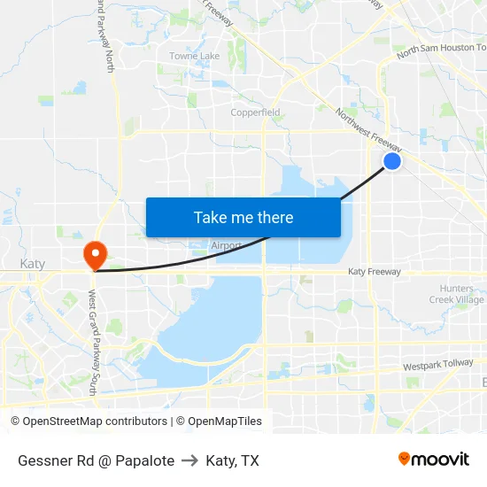 Gessner Rd @ Papalote to Katy, TX map