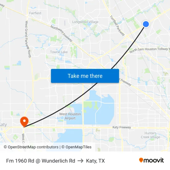 Fm 1960 Rd @ Wunderlich Rd to Katy, TX map