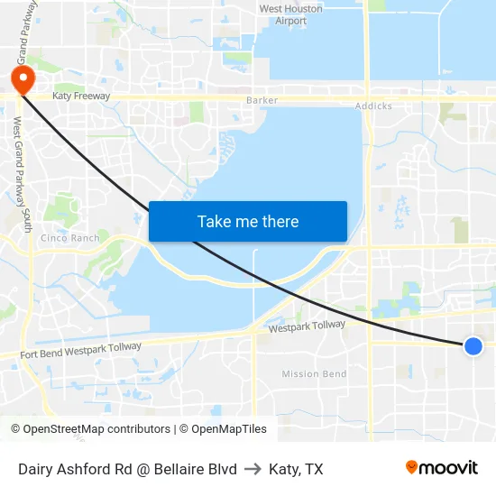 Dairy Ashford Rd @ Bellaire Blvd to Katy, TX map