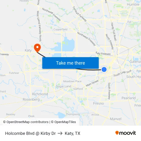 Holcombe Blvd @ Kirby Dr to Katy, TX map
