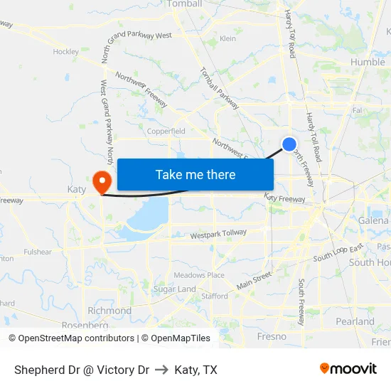 Shepherd Dr @ Victory Dr to Katy, TX map