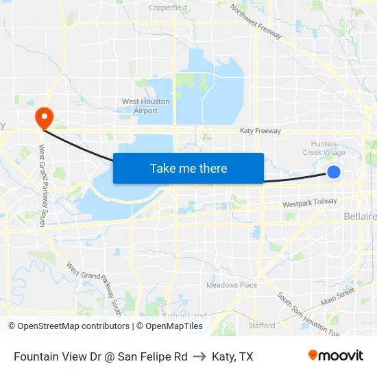 Fountain View Dr @ San Felipe Rd to Katy, TX map