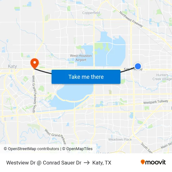 Westview Dr @ Conrad Sauer Dr to Katy, TX map