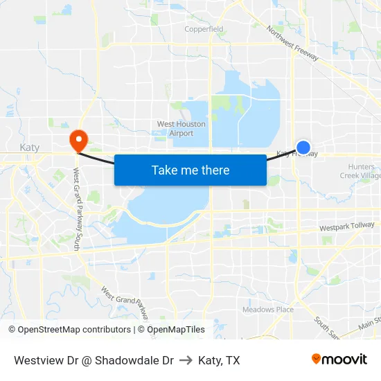 Westview Dr @ Shadowdale Dr to Katy, TX map