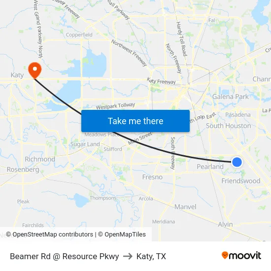 Beamer Rd @ Resource Pkwy to Katy, TX map