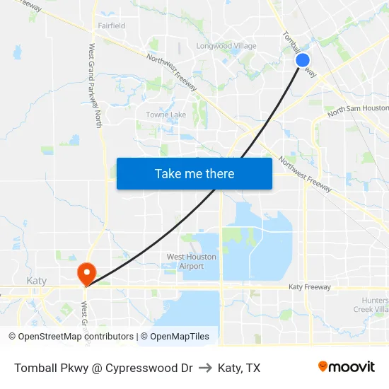 Tomball Pkwy @ Cypresswood Dr to Katy, TX map