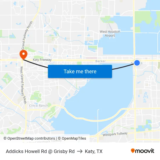 Addicks Howell Rd @ Grisby Rd to Katy, TX map