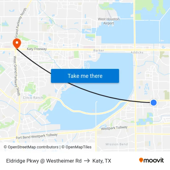 Eldridge Pkwy @ Westheimer Rd to Katy, TX map