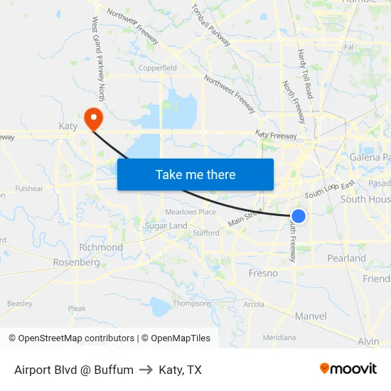 Airport Blvd @ Buffum to Katy, TX map