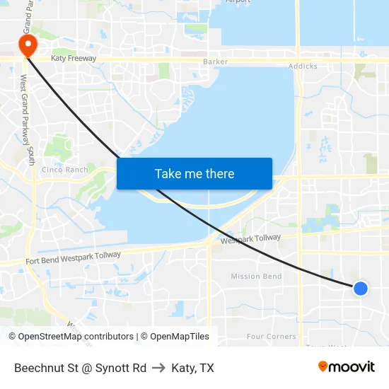 Beechnut St @ Synott Rd to Katy, TX map