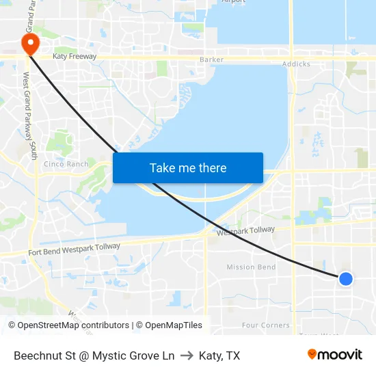 Beechnut St @ Mystic Grove Ln to Katy, TX map
