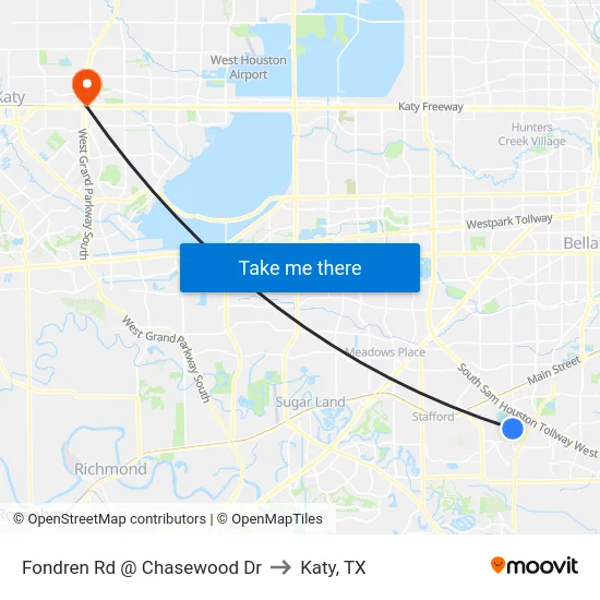 Fondren Rd @ Chasewood Dr to Katy, TX map