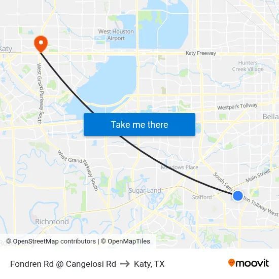 Fondren Rd @ Cangelosi Rd to Katy, TX map