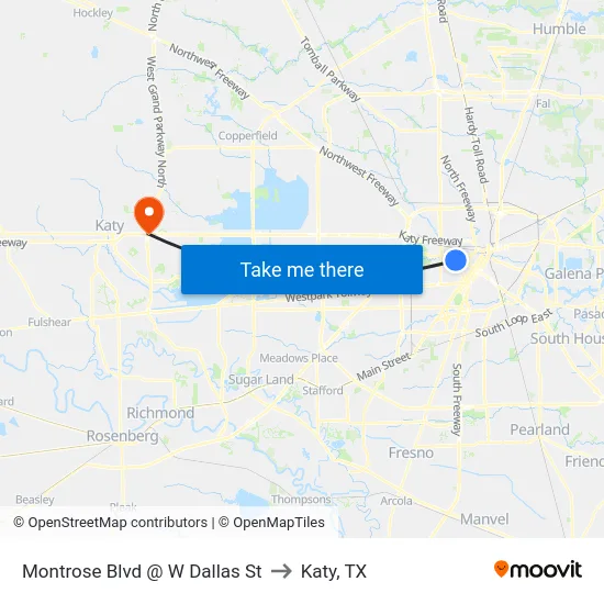 Montrose Blvd @ W Dallas St to Katy, TX map